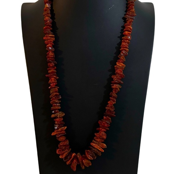 Amber long vintage rough cut necklace